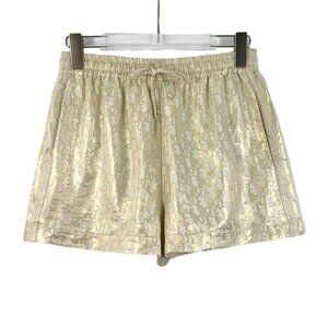 HW0170 Dior gold logo jacquard full print mulberry silk casual shorts size 38